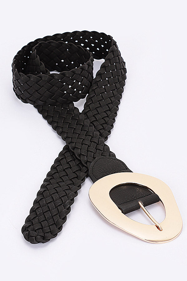 Set of 6 Stylish Black 6488 Metal Buckle Braided Belts