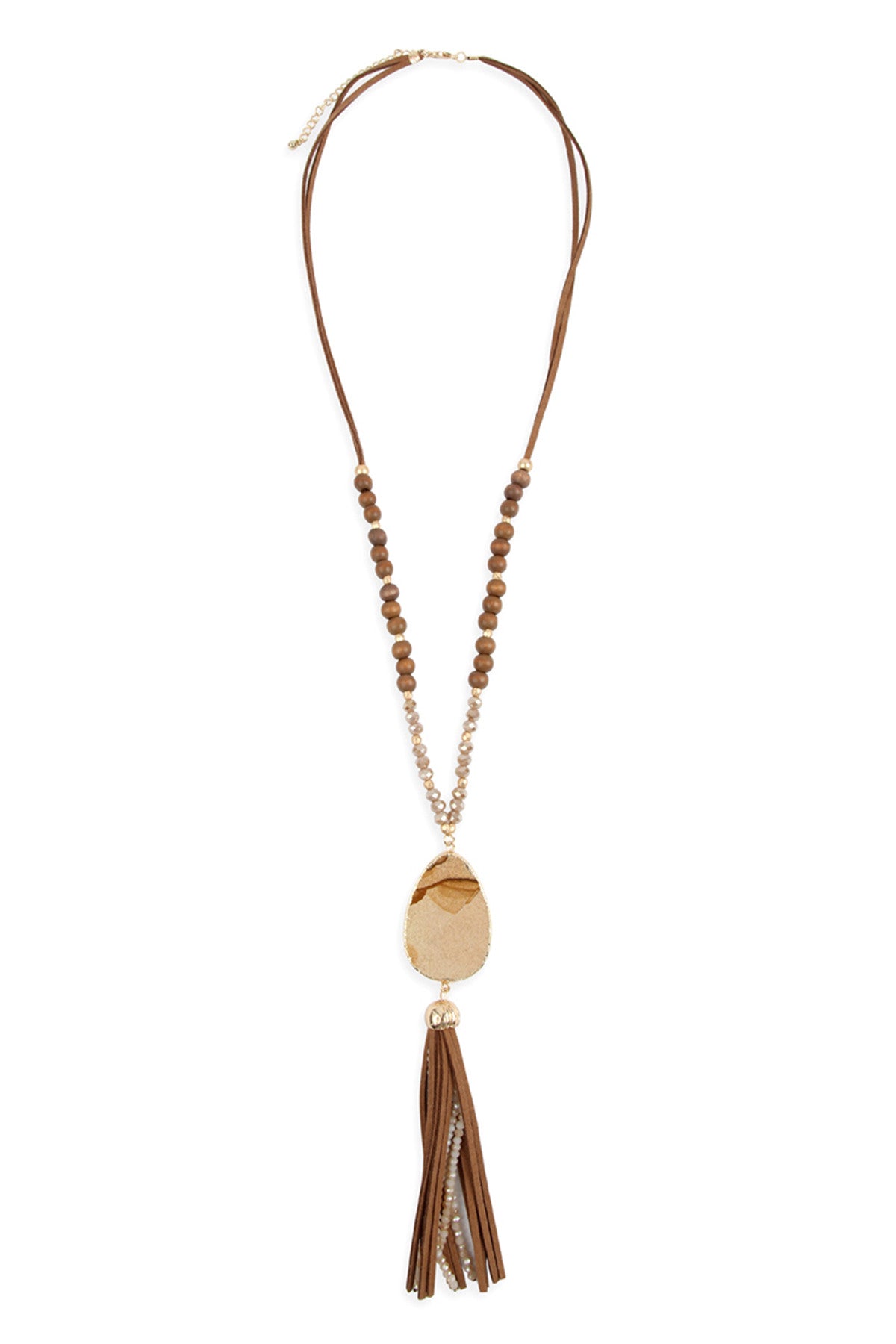 Set of 6 Light Brown Natural Stone Necklaces with Tassel Pendants - Fashion Jewelry