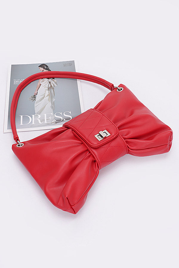 Set of 3 Faux Leather Black Bow Shoulder Bags - 0726