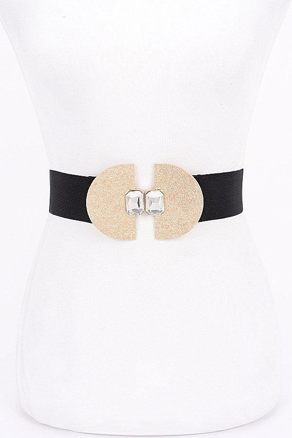 Pack of 6 Black and Gold Metal Buckle Elastic Belts - Style 4488