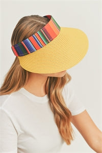 Yellow Color - Pack of 6 Striped Serape Visor Hats