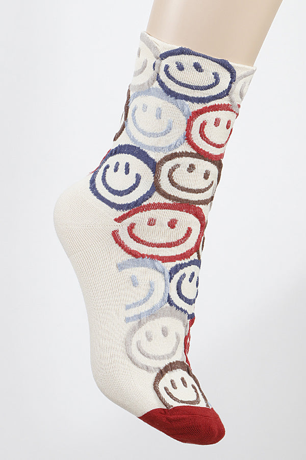 Pack of 6 702 Natural Multi Smiley Face Socks