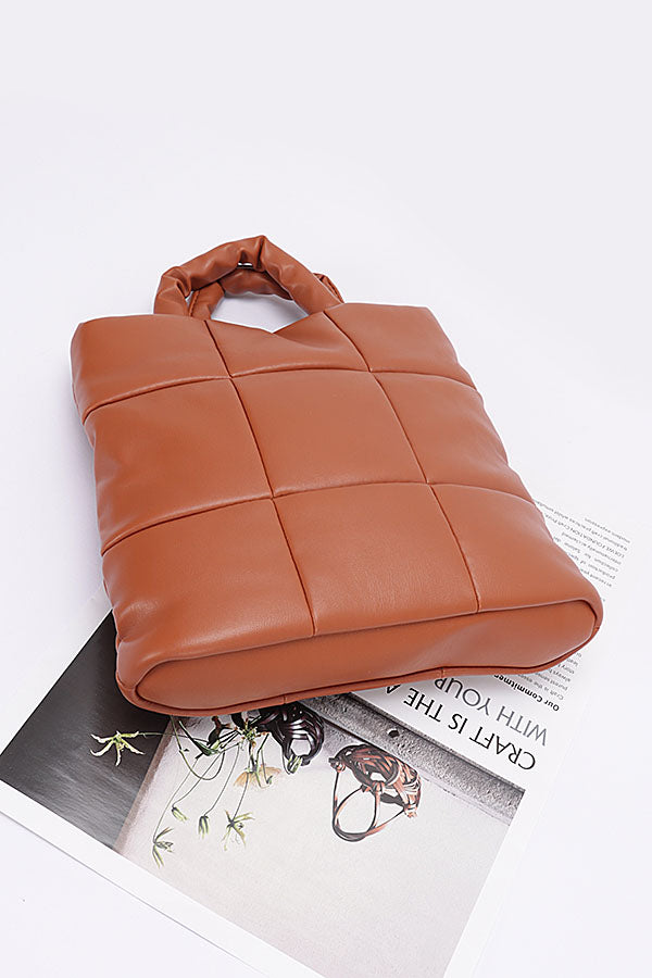Set of Three Beige 9626 Quilted Faux Leather Padded Tote Bags