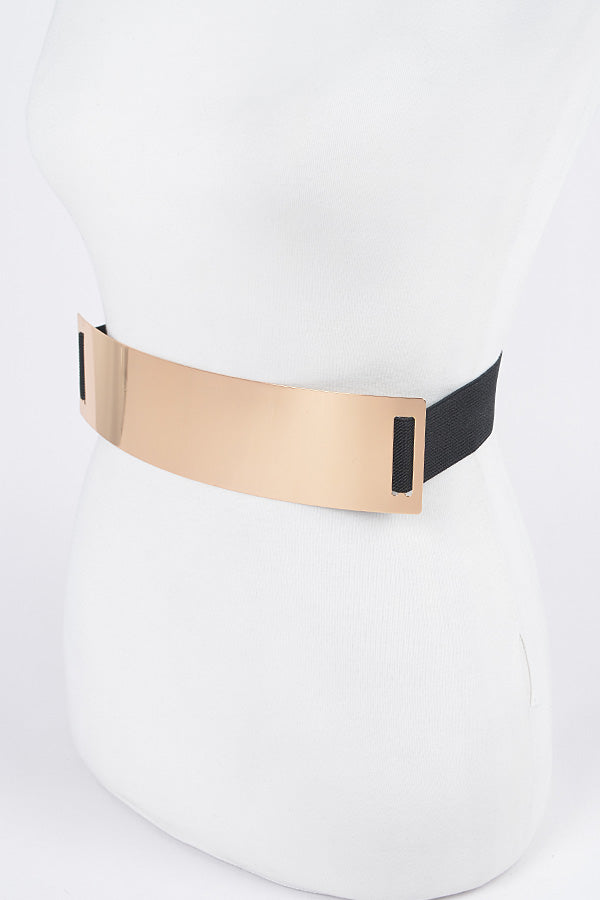 Set of 6 Black and Gold Metal Plate Elastic Belts - Model 6478