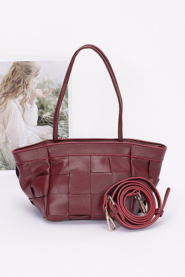 Pack of 3 Burgundy Faux Leather Braided Tote Bags