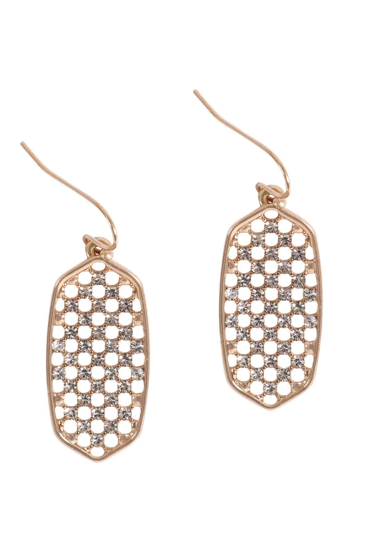 Gold Hexagonal Pave Rhinestone Hook Earrings - Set of Six Pieces