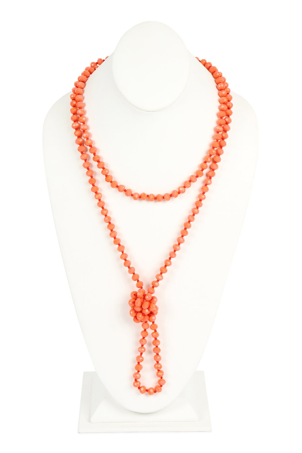 Set of 6 Handmade Coral Longline Knotted Glass Bead Necklaces