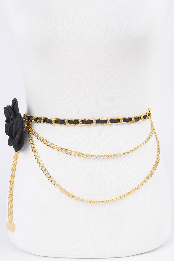 Black Gold 5868 - Set of 6 Flower Metal Double - Layered Plus Size Chain Belts