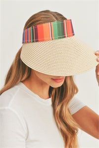 Beige Color - Pack of 6 Striped Serape Visor Hats