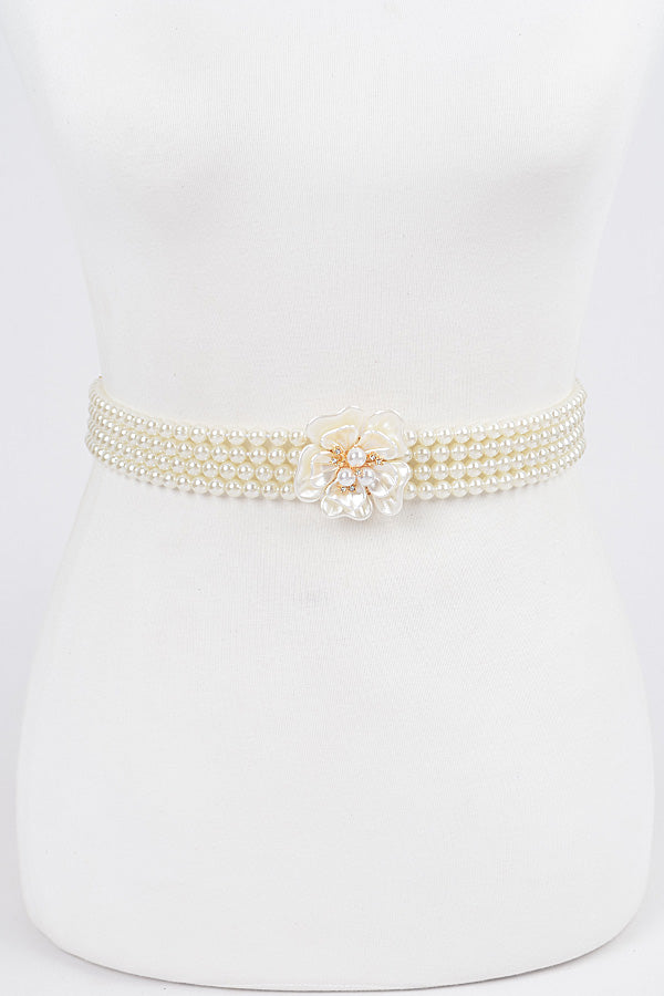 Set of 6 Faux Pearl Stretch Belts in Ivory Color - 7648