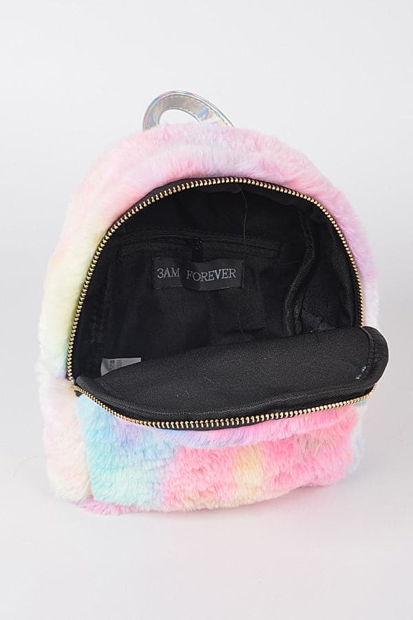 Multicolor Dye - Effect Faux Fur Backpack Pack of 3