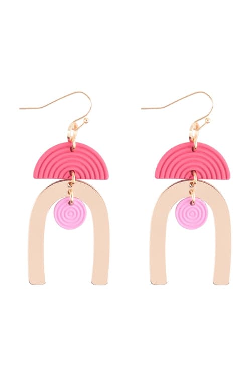 Gold and Dusty Pink Multi - Shaped Drop U - Style Rubber - Coated Brass Earrings - Pack of Six Pieces