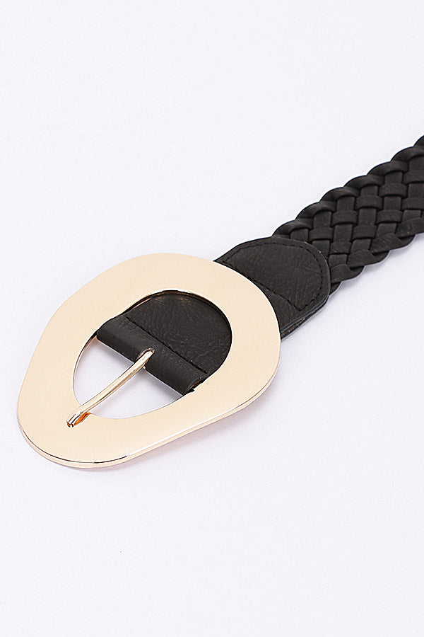 Set of 6 Stylish Black 6488 Metal Buckle Braided Belts