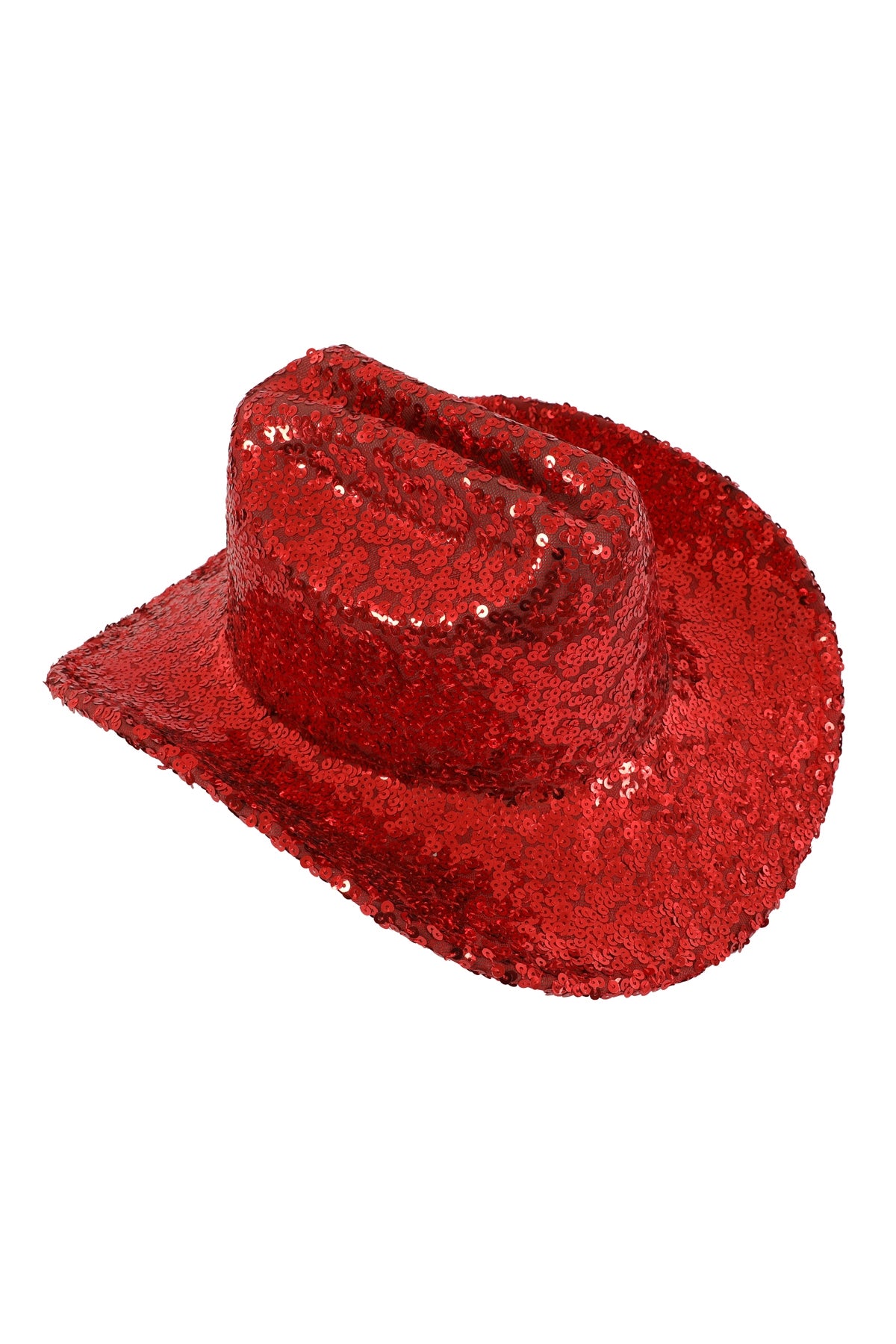 Red Glitter Solid - Color Fedora Cowboy Hats - Set of 6
