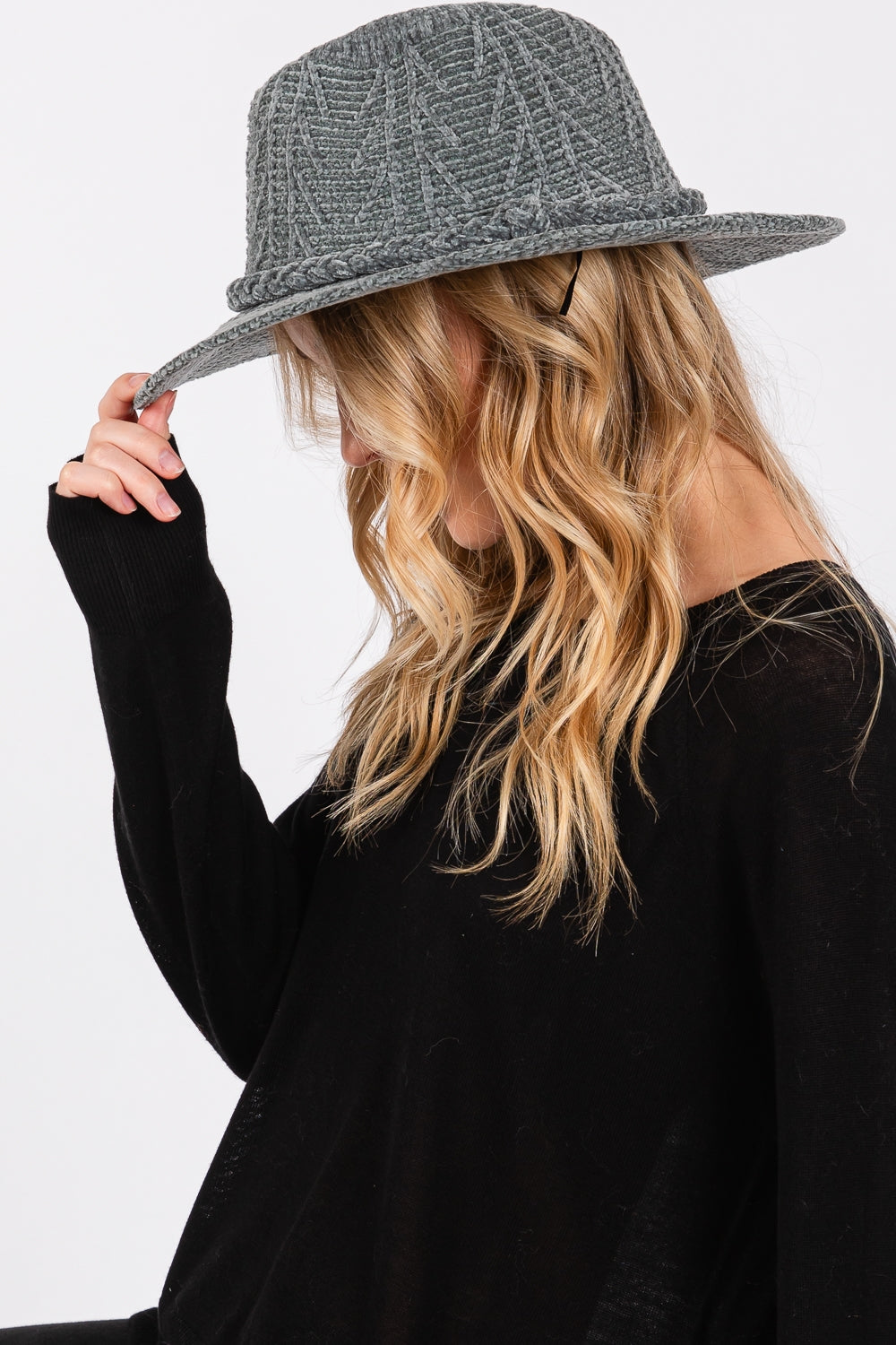 6-Pack Denim Fedora with Braided Band and Chenille Pattern