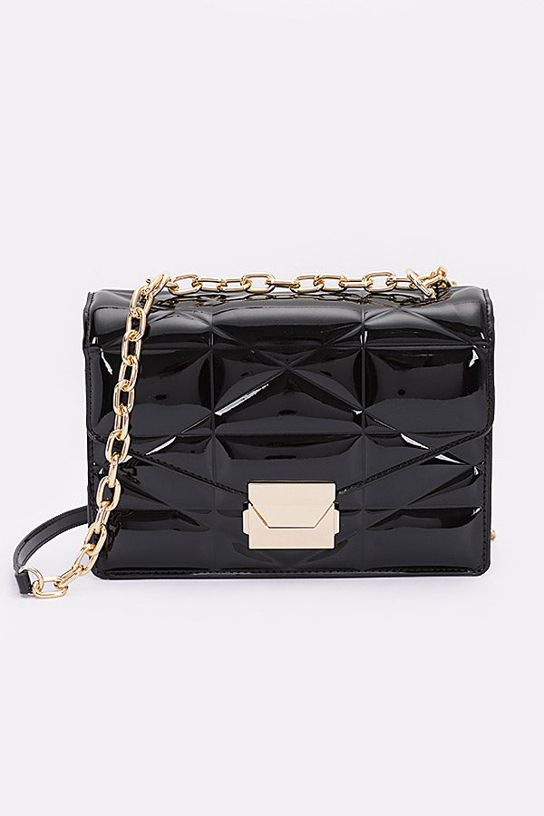 Set of Three 9226 Embossed Enamel Flap Crossbody Clutches in Black