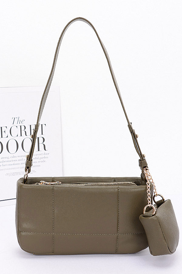 Pack of 3, 9046 Olive Quilted Faux Leather Shoulder Bags with Airpod Bag