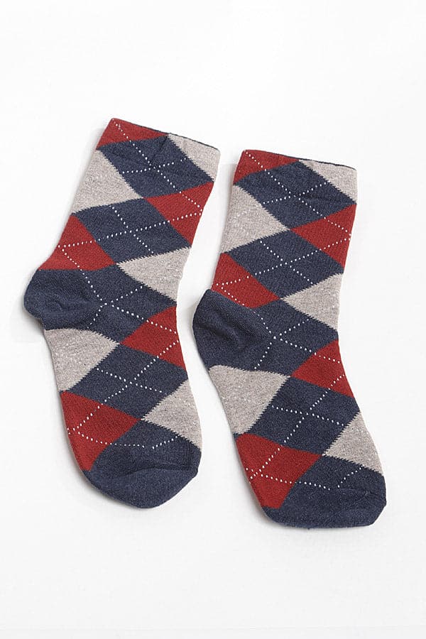 Navy Blue Diamond Plaid Socks - Pack of 6