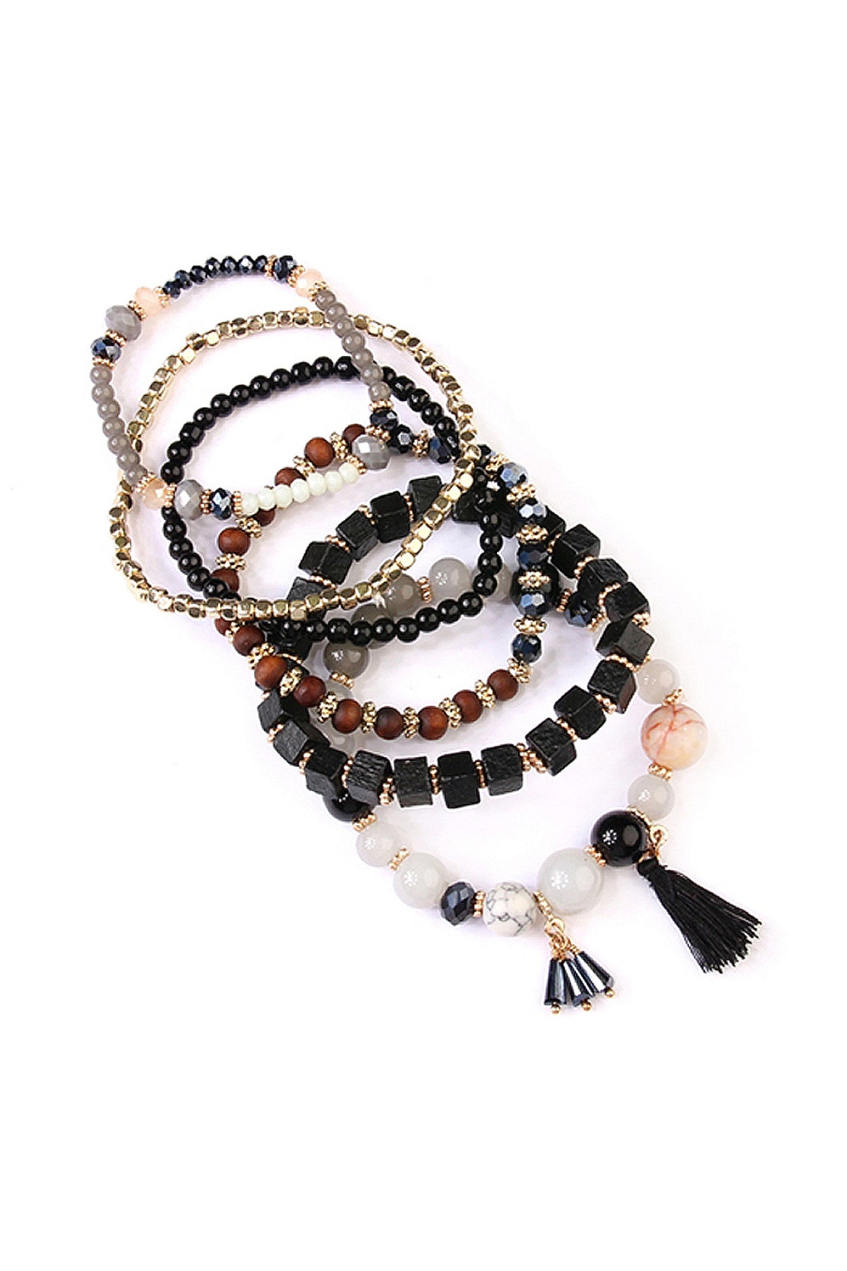 Black Elegant Charm Stack Bracelet Set - Pack of Six Pieces