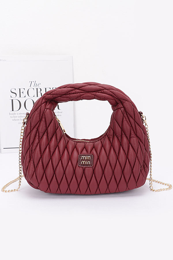 Set of 3 Stylish Burgundy Quilted Faux Leather Hobo Bags