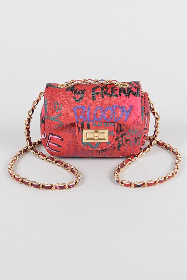 Set of 3 Graffiti Multi - Color Mini Burgundy Clutches