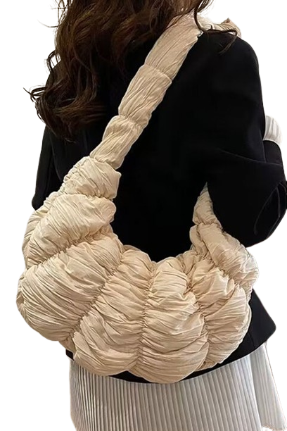 Set of 3 Quilted Beige Nylon Padded Crossbody Bags - 4611