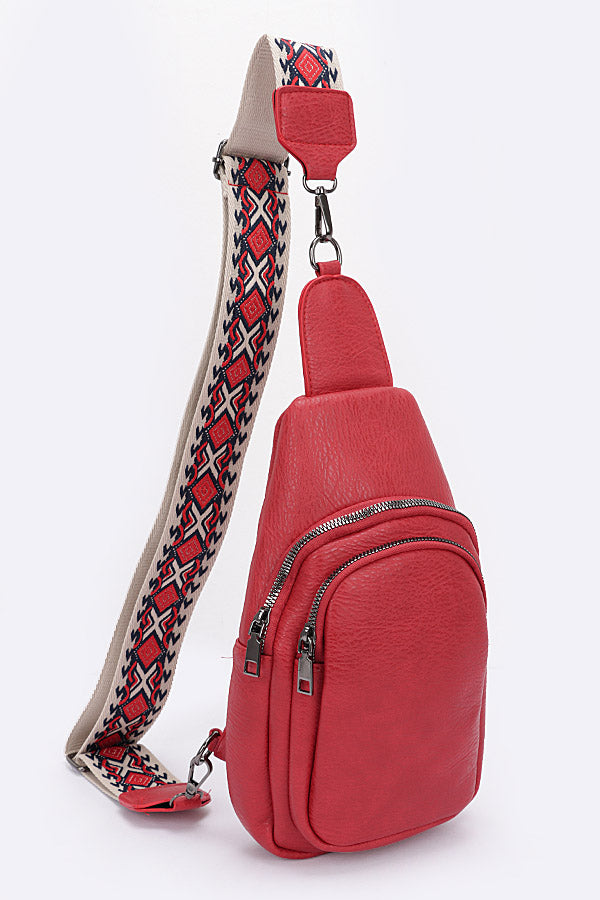 Set of 3 Stylish 1046 Red Faux Leather Sling Bags
