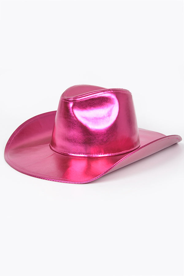 Set of 6 Metallic Faux Leather Cowboy Hats in Gold Color (Style 9771)