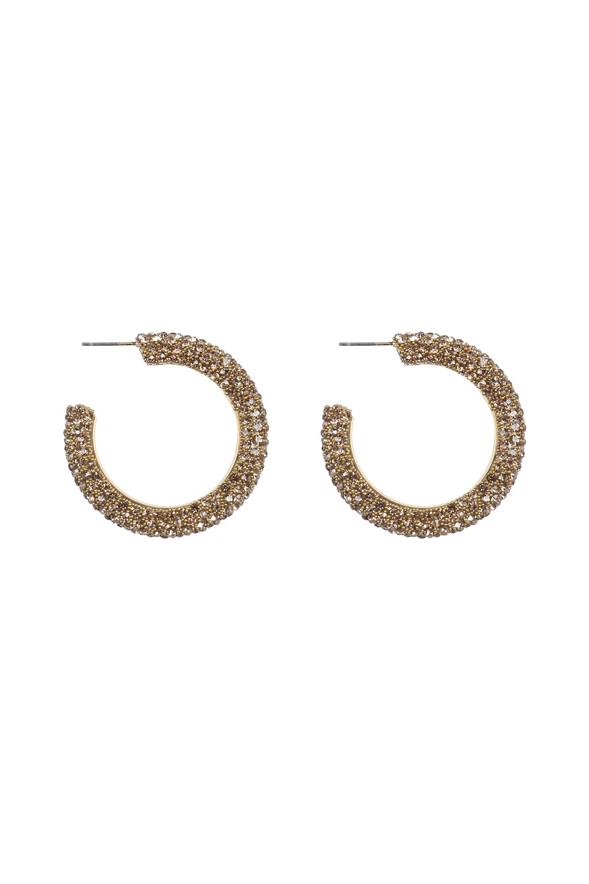 Taupe Colored Pave Rhinestone Circular Hoop Earrings - Pack of Six Pieces