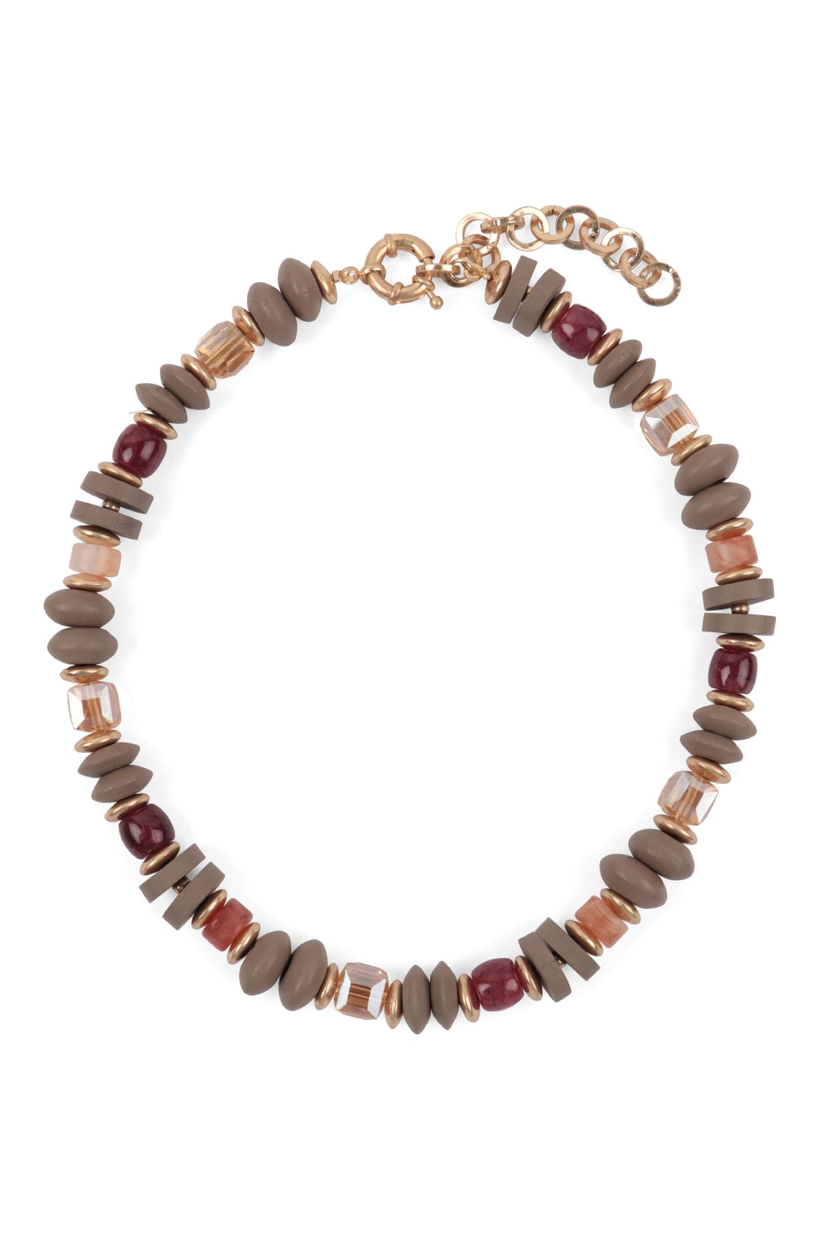 Gray Wood and Mixed Beads Boho Necklace - 6 Pieces Pack