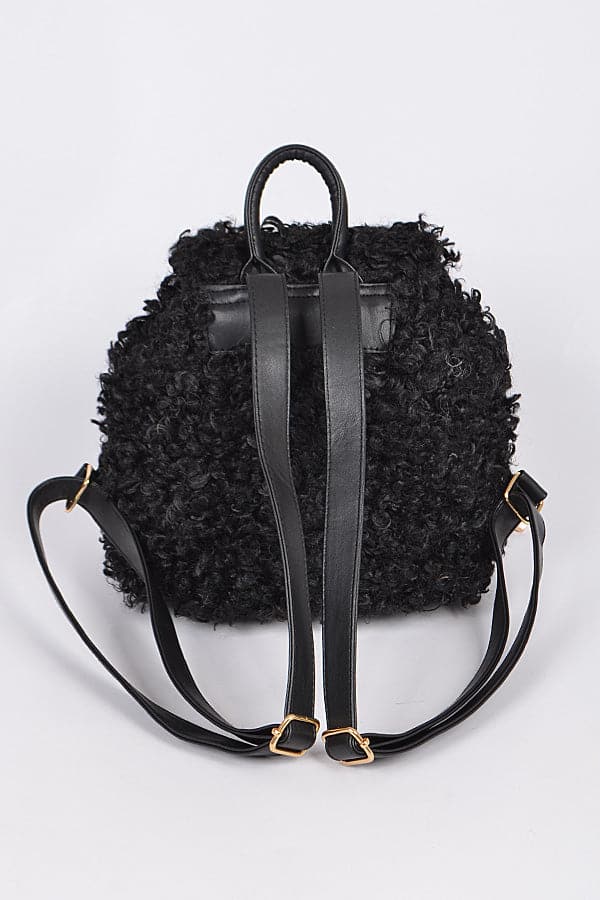 Beige Faux Fur Sheep Backpack - Set of Three Pieces