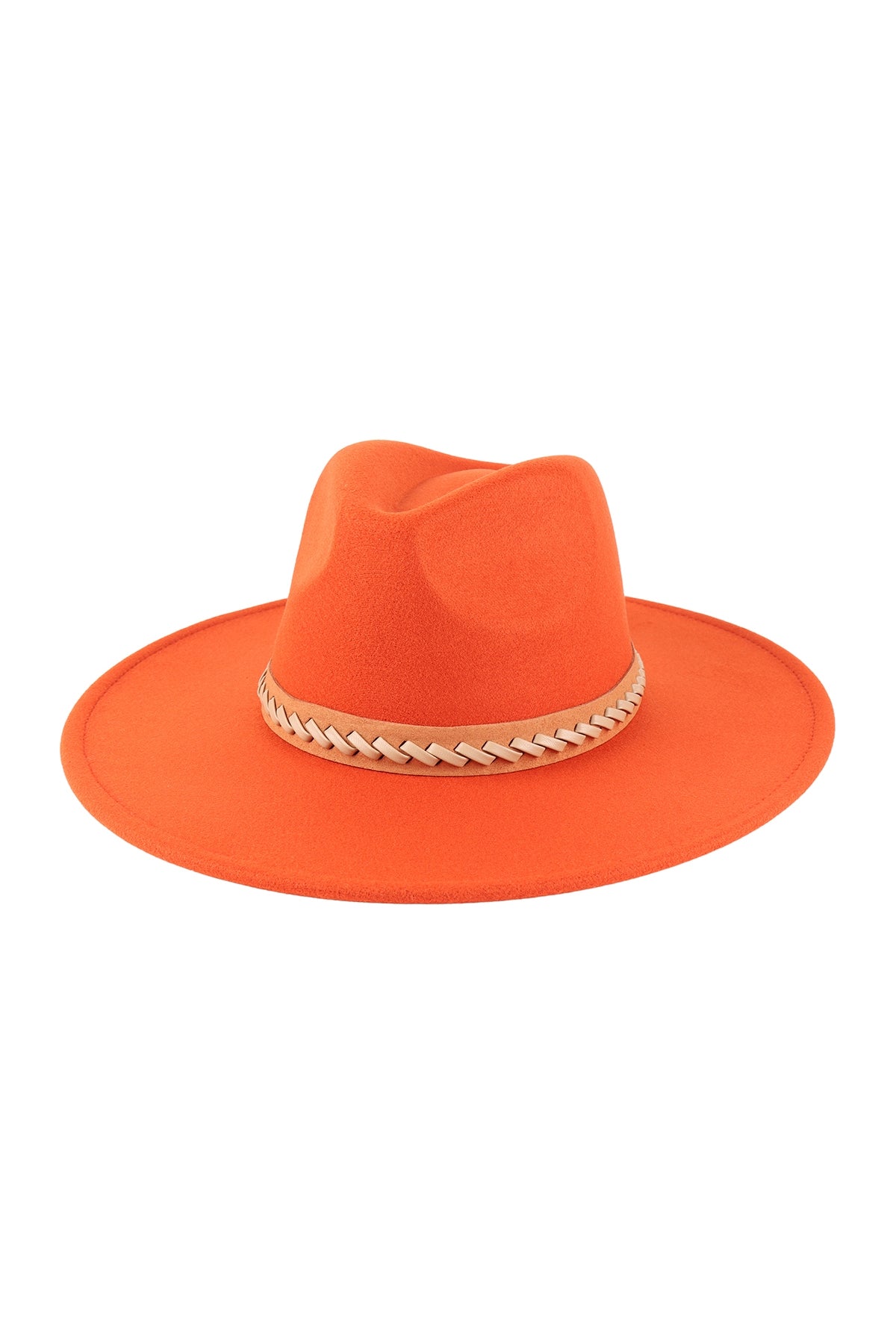 6-Pack Felt Fashion Hat with Leather Braided Trim and Wide Brim