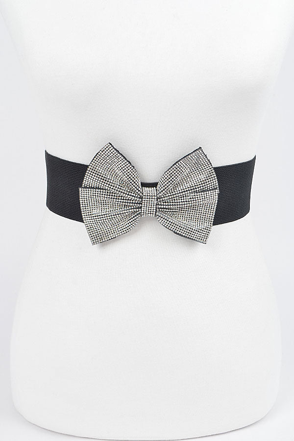 Pack of 6 - Black Clear Rhinestone Ribbon Elastic Belt (Product Code 5138)