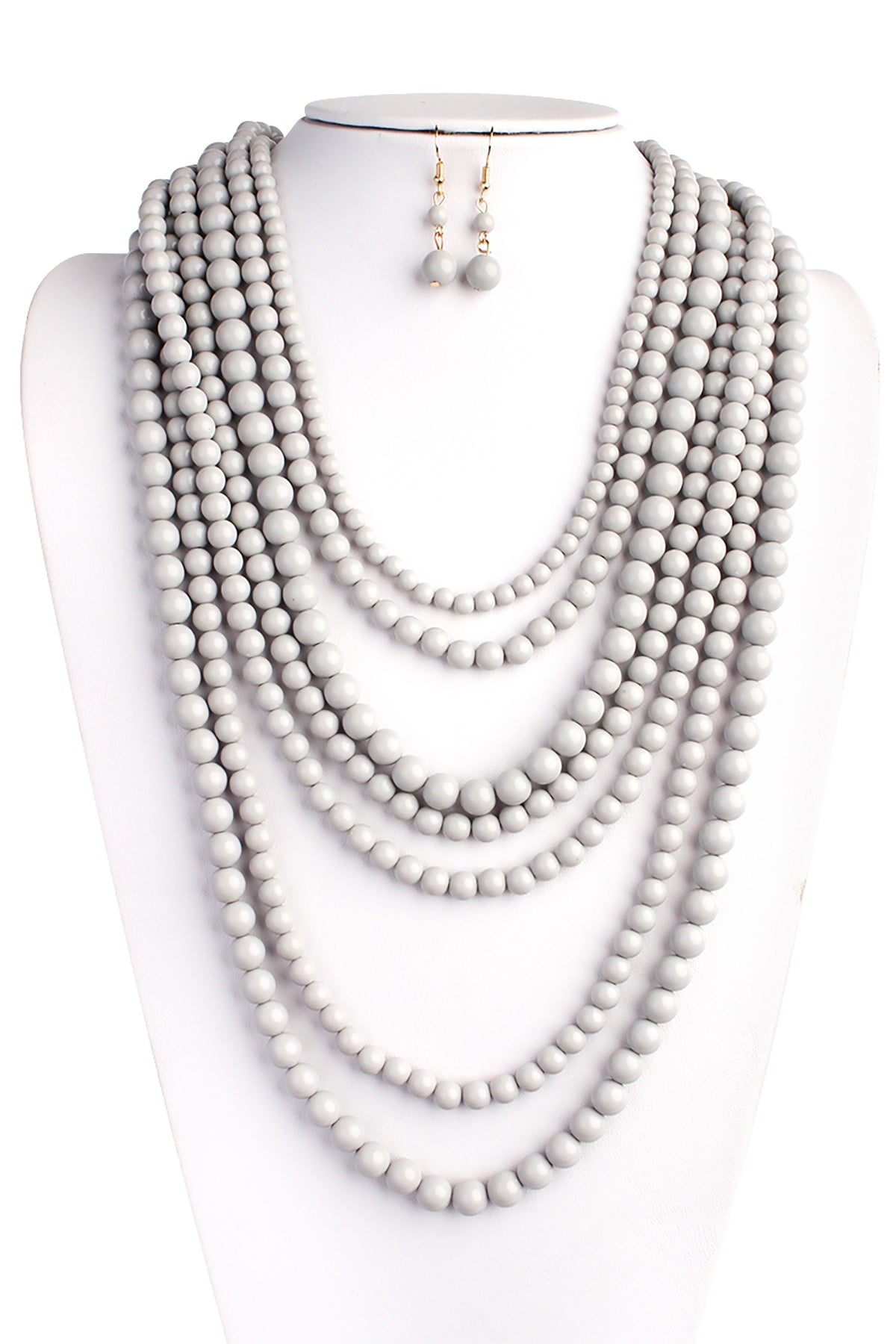 Set of 6 Multilayer Light Gray Acrylic Necklace and Earring Combo