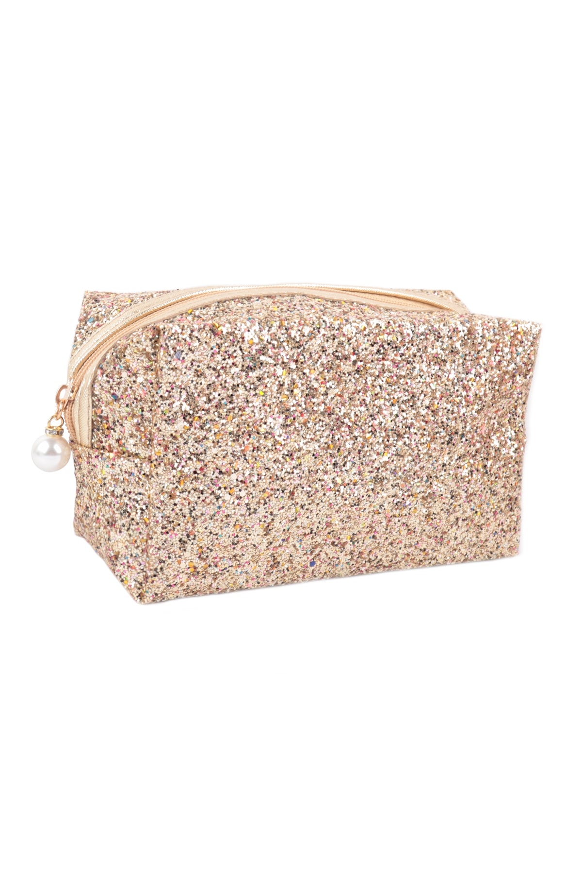 Gold Glitter Pearl Zippered Cosmetic Bags - Set of 6