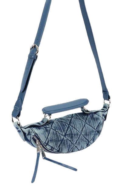 Set of 3 Dark Blue Quilted Washed Denim Crossbody Bags - 0388