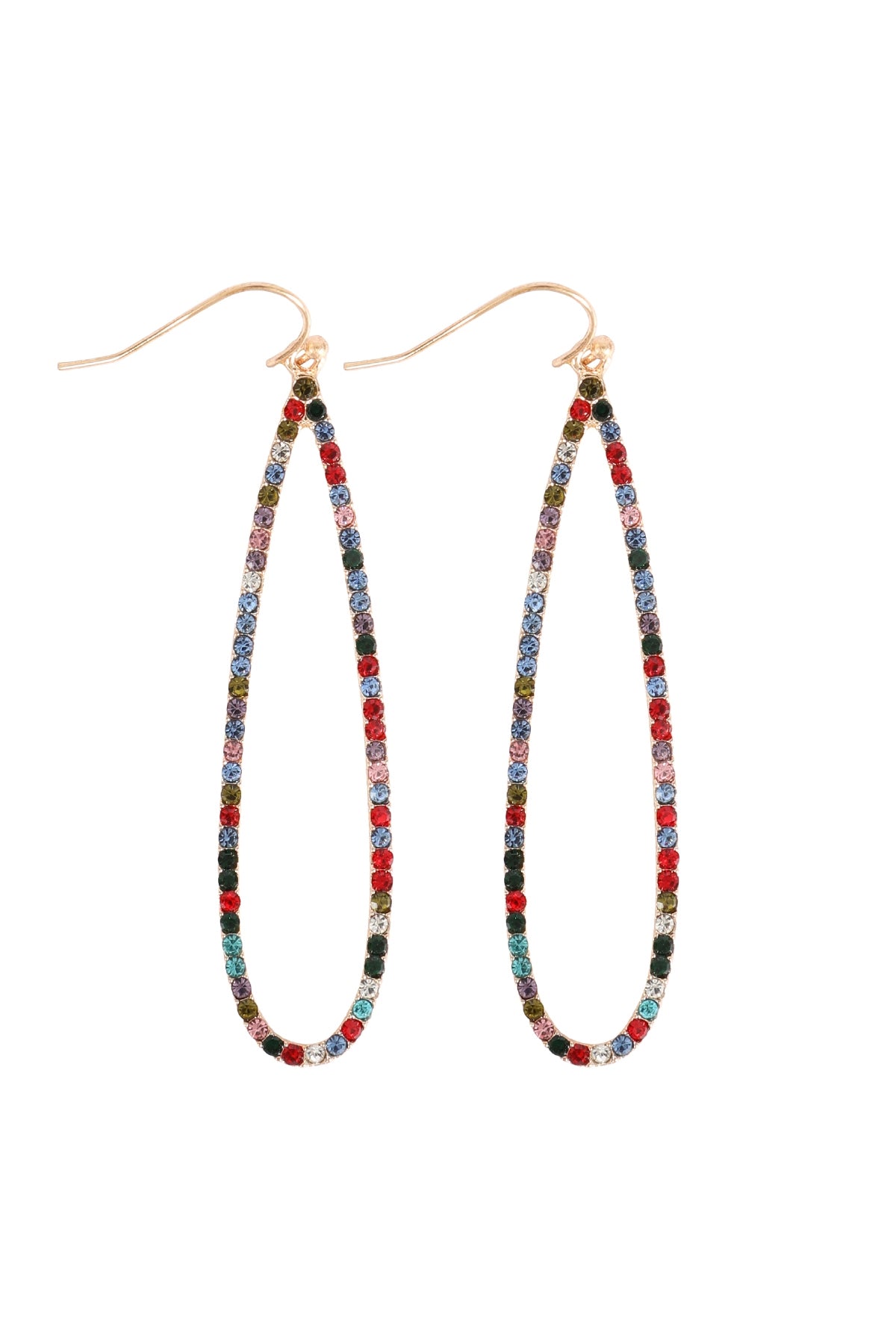 Set of 6 Dark Multicolored Long Teardrop Rhinestone Earrings