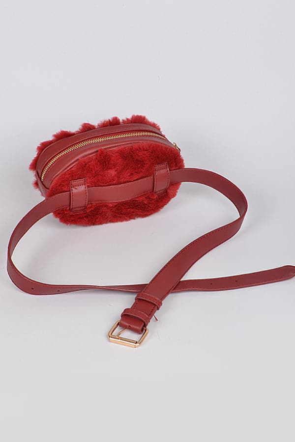 Stylish Burgundy Faux Fur Fanny Packs - Set of 3