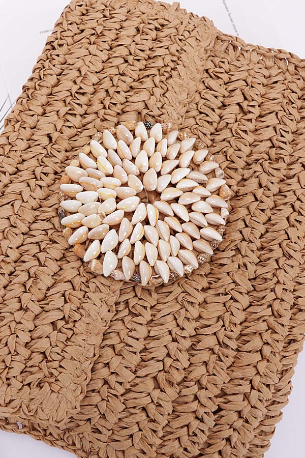 Pack of 3 Faux Straw Multi Shell Front Flap Khaki Clutches - 9026