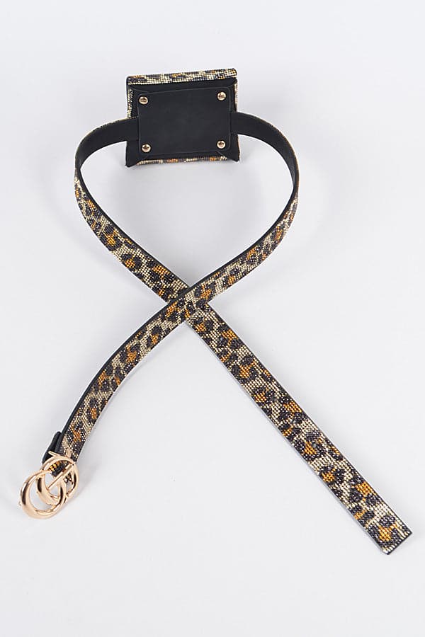 Set of 3 Leopard - Patterned Leo Rhinestone Mini Belt Bags