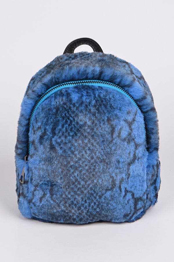 Pack of 3 Fluffy Faux Fur Mini Backpacks in Blue Color