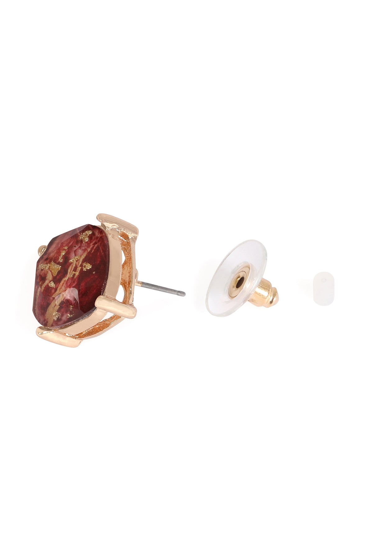 Set of 6 Burgundy Marble Epoxy Stud Earrings for Elegant Look