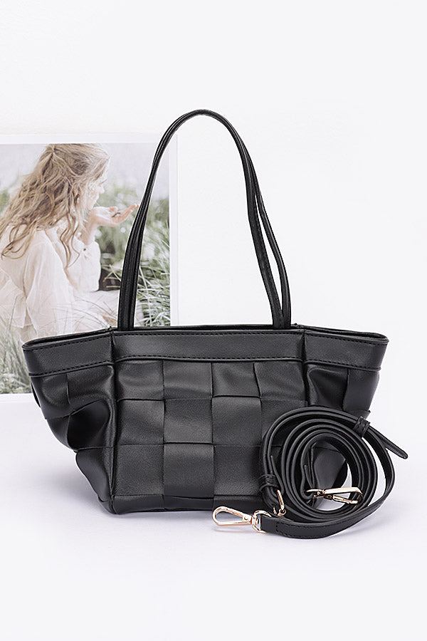 Black Faux Leather Braided Tote Bags - Pack of 3