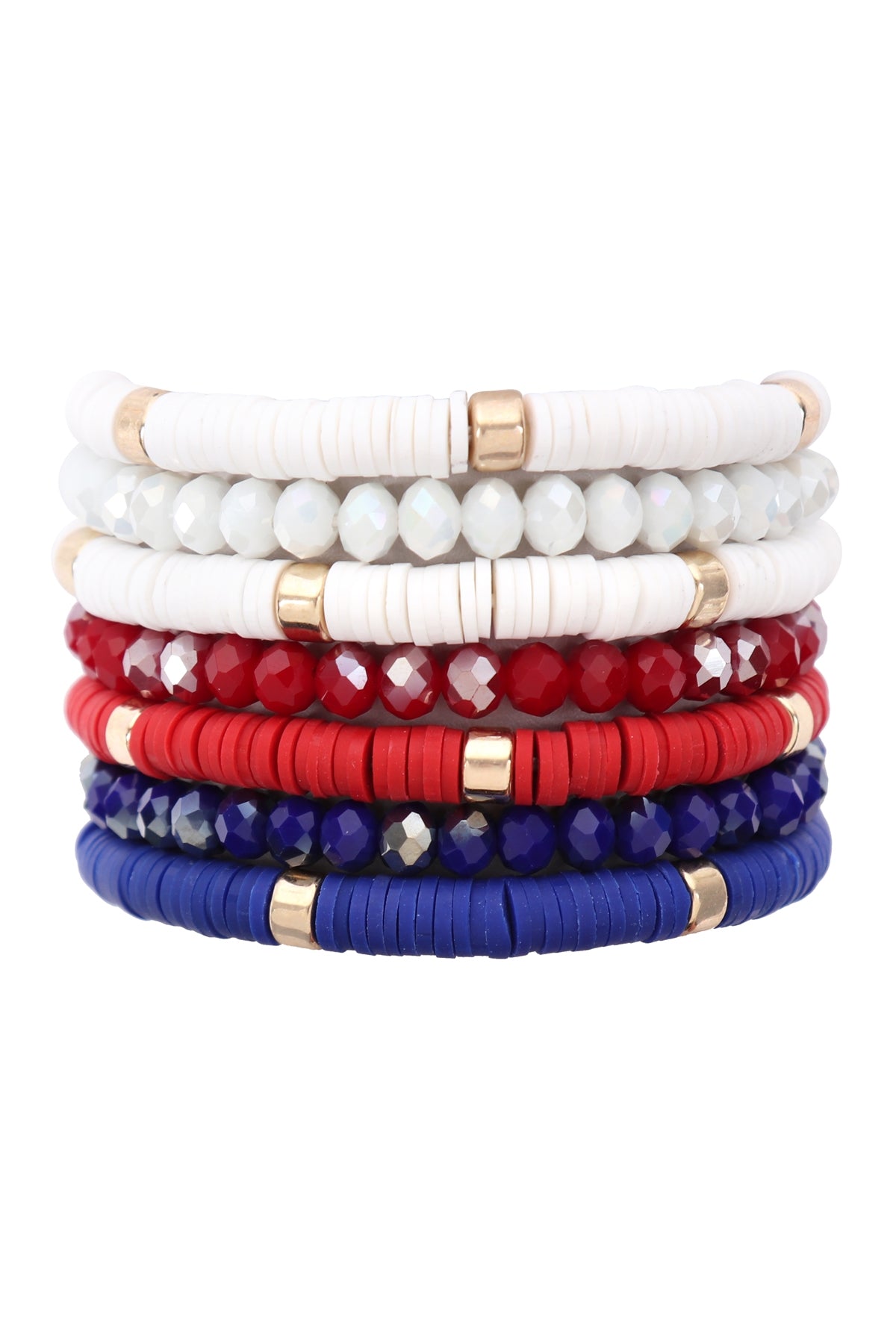 USA Style Multiline Disc Beads Stretch Bracelet - Pack of Six Pieces