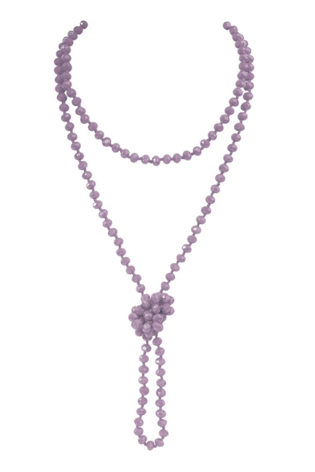 Handmade Longline Lavender Glass Bead Knotted Necklace Set - Pack of Six Pieces