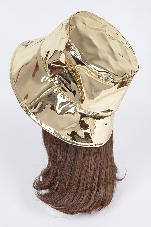 Set of 6 Stylish 2261 Gold Mirror Faux Leather Bucket Hats