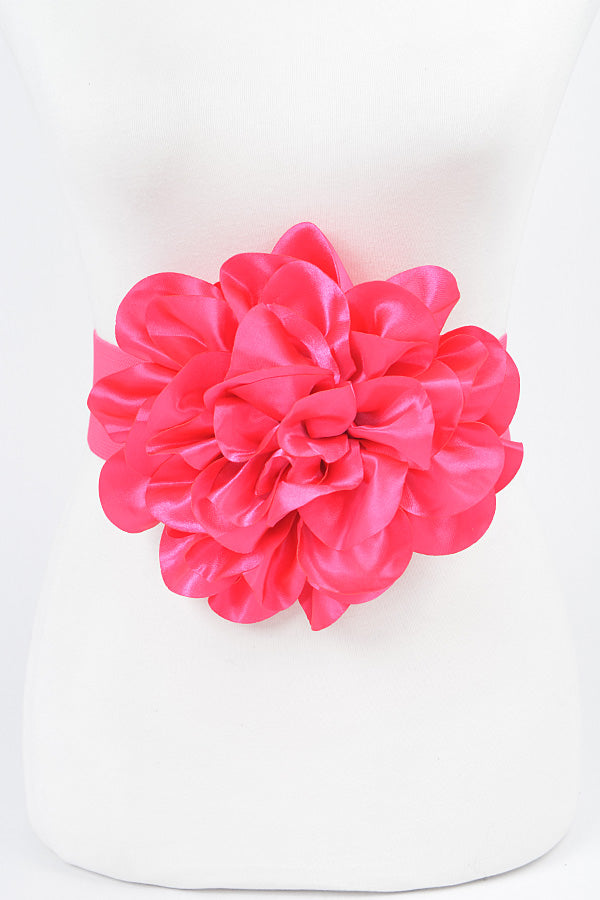 Pack of 6 Satin Big Flower Elastic Belts in Fuchsia 3678