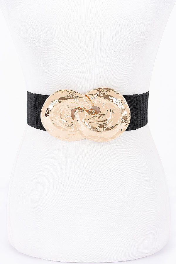 Pack of 6 Black and Gold Metal Buckle Stretch Plus Size Belts - Style 7888