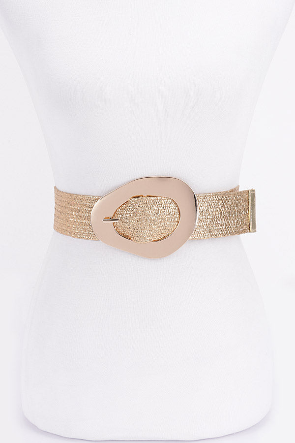 Set of 6 Vintage 7878 Gold Metallic Stretch Straw Belts with Metal Buckles
