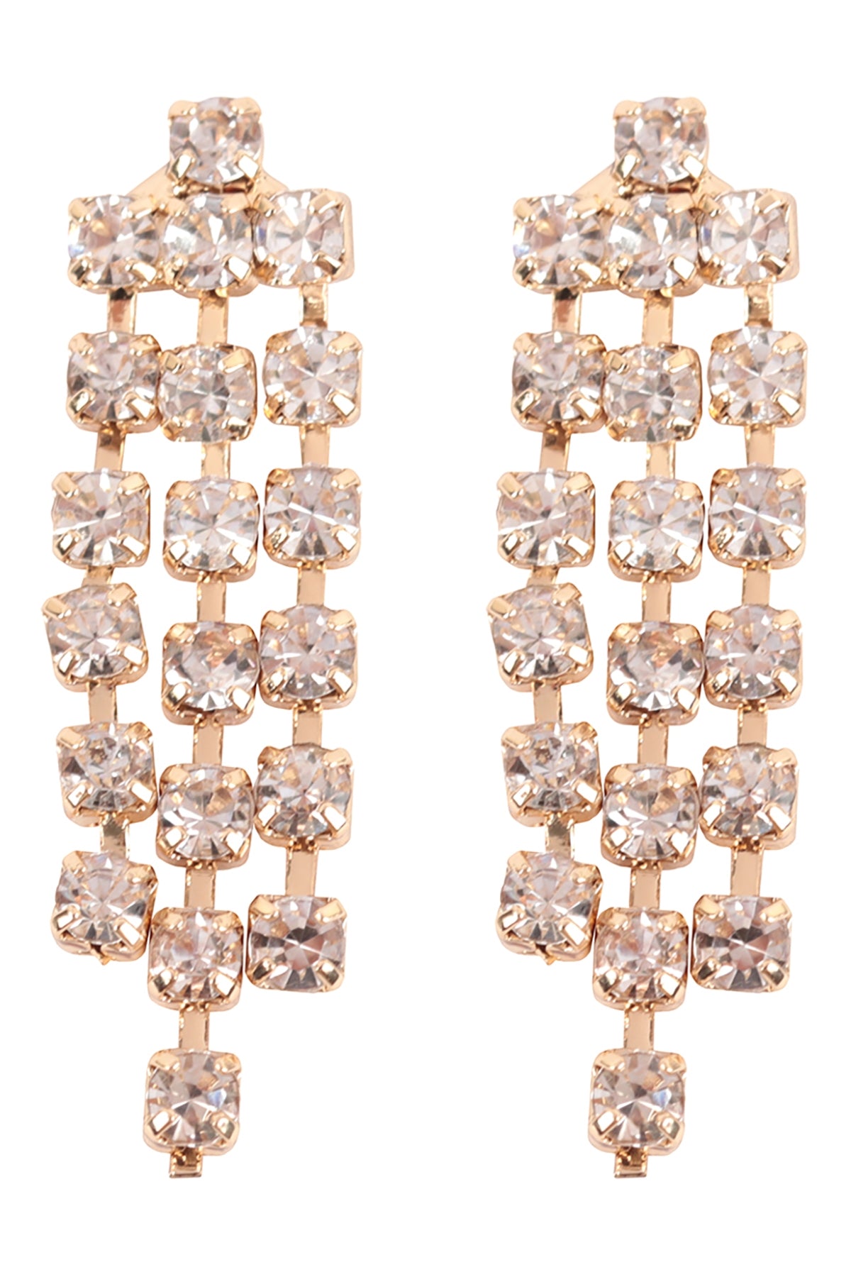 Gold Crystal Cubic Zirconia Three - Line Chandelier Drop Earrings Set - Pack of Six Pieces